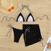 Color Block Braided Rope Mesh Quick Dry Sexy 3 Piece Bikini Set Elegant