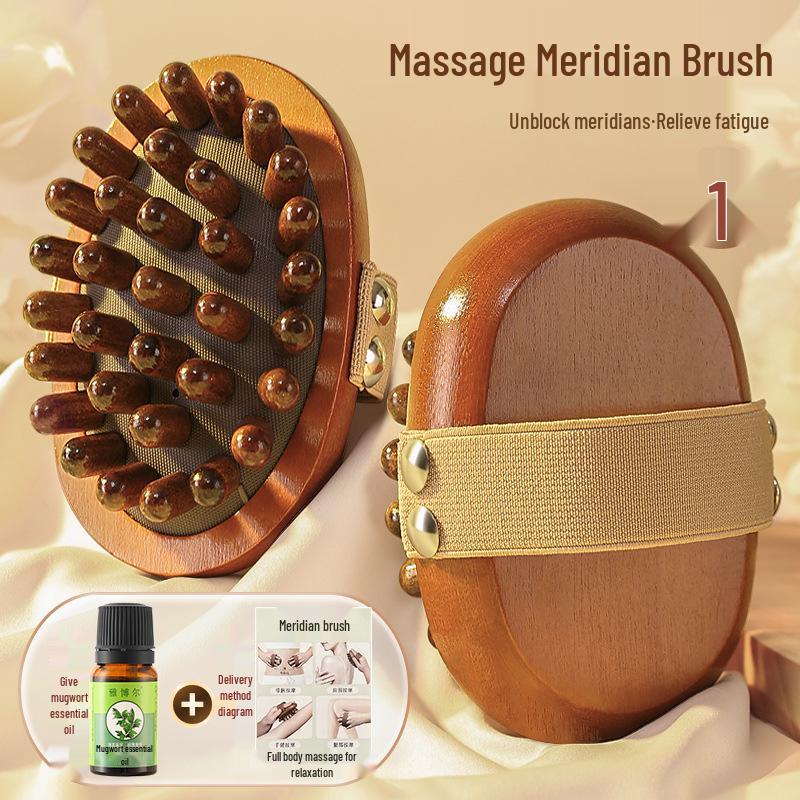 Sandalwood Air-Cushion Meridian Massage Brush for Abdominal and Liver Stimulation