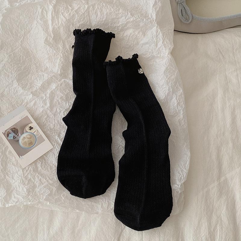 

Korean Summer Thin Socks, Love Pendants, Fungus Edge, Mesh Hollow Tube Socks, Simple Solid Color Stacked Socks One size fits all чорний
