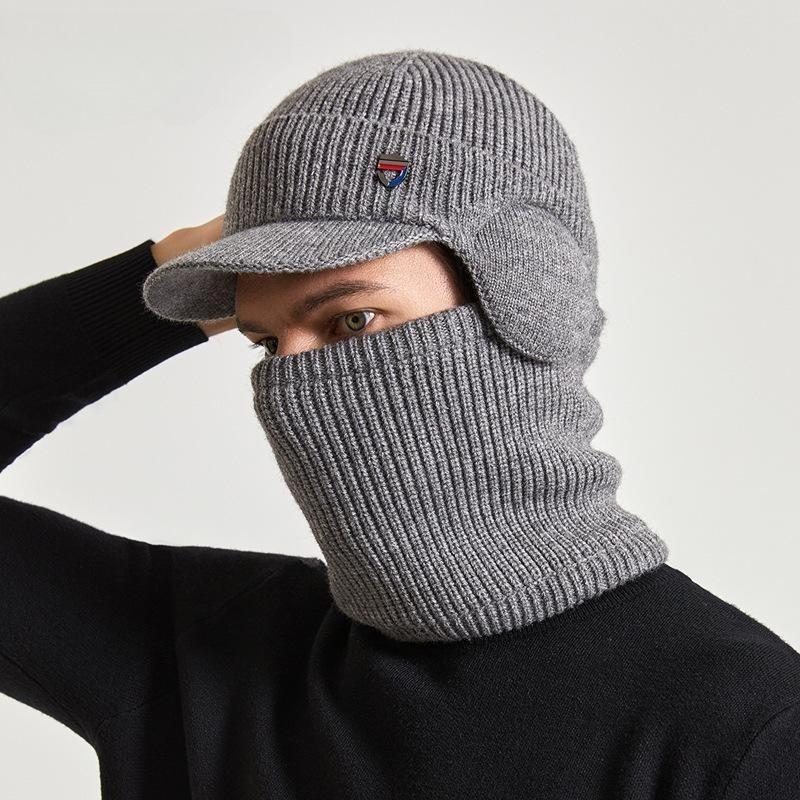 Winter warm ear protection hat scarf set plush wool hat men's European and American pullover knitted hat