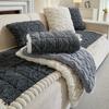 No Pillow 1pc Autumn and Winter Thickened Bohemian Style Quilted Sofa Cover with Pleats, Integrated Plush Fabric, Non-slip Protective Cover for Pets