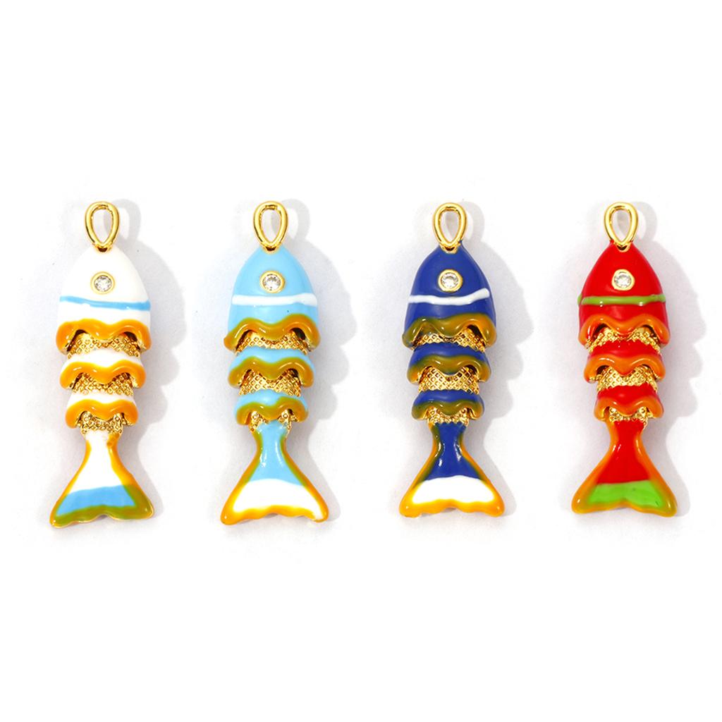 1pc Movable 3D Fish Brass Charms 18K Gold Plated Enamel Size Fish Pendant for DIY Necklace Ocean Jewelry 28mm X 9mm