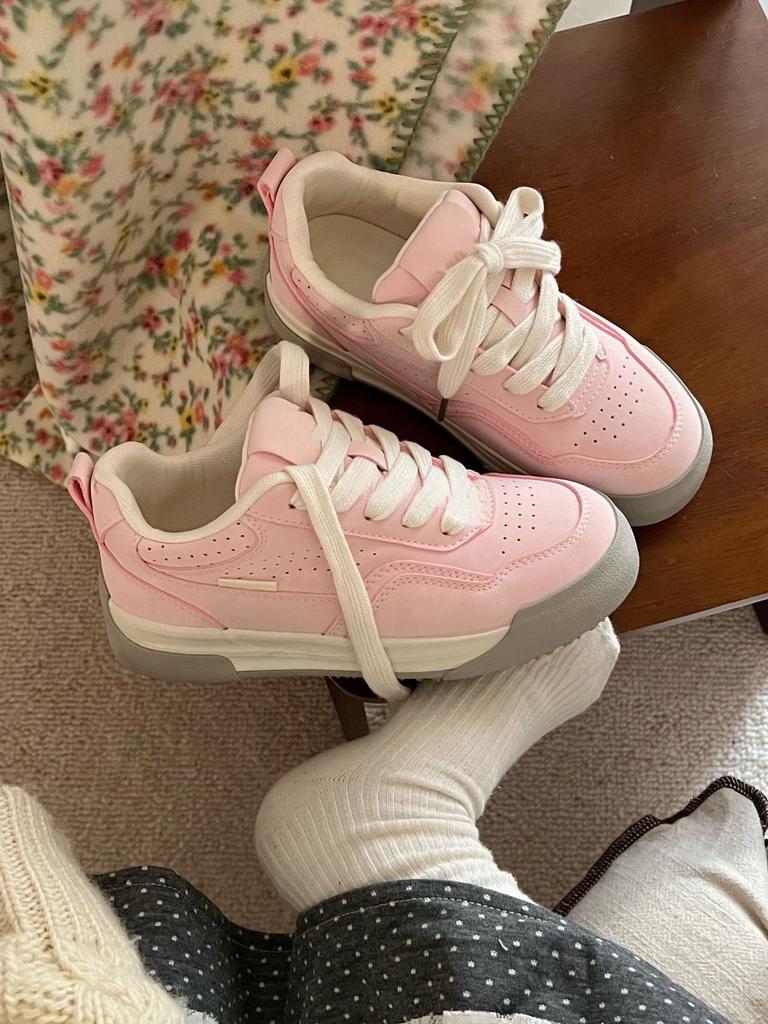 Pink breathable leather board shoes women's summer new student versatile child leisure sports white shoes