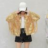 Lapel Long Sleeve Open Stitch Short Type Women Coat Shiny Sequins Tassel Stage