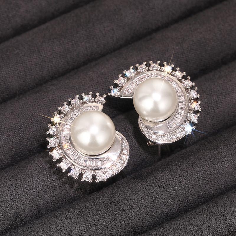 Pearl Pierced Earrings Female Bridal Nuptial Wedding Occasion Jewelry Bright Zirconia Accessories Engagement Gathering PartyFashion Jewelry