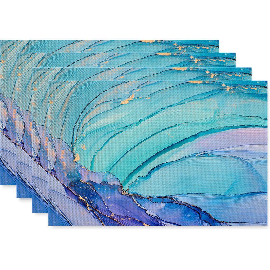 Anti Fouling and Heat-insulating Table Mat 4PC Placemat Watercolor Marble Printed Fabric Linen Placemat  Western Style Placemat