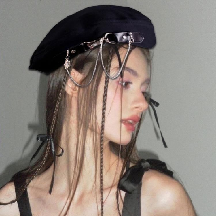 Beret with Metal Chain Painter Hat Cabbie Hat Grandpa Hat for Autumn Winter
