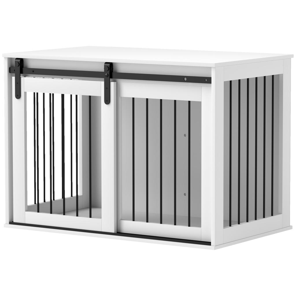 Dog Crate with Sliding Door, Ventilation, Chipboard and Steel, 98 X 58 X 61 Cm, Walnut