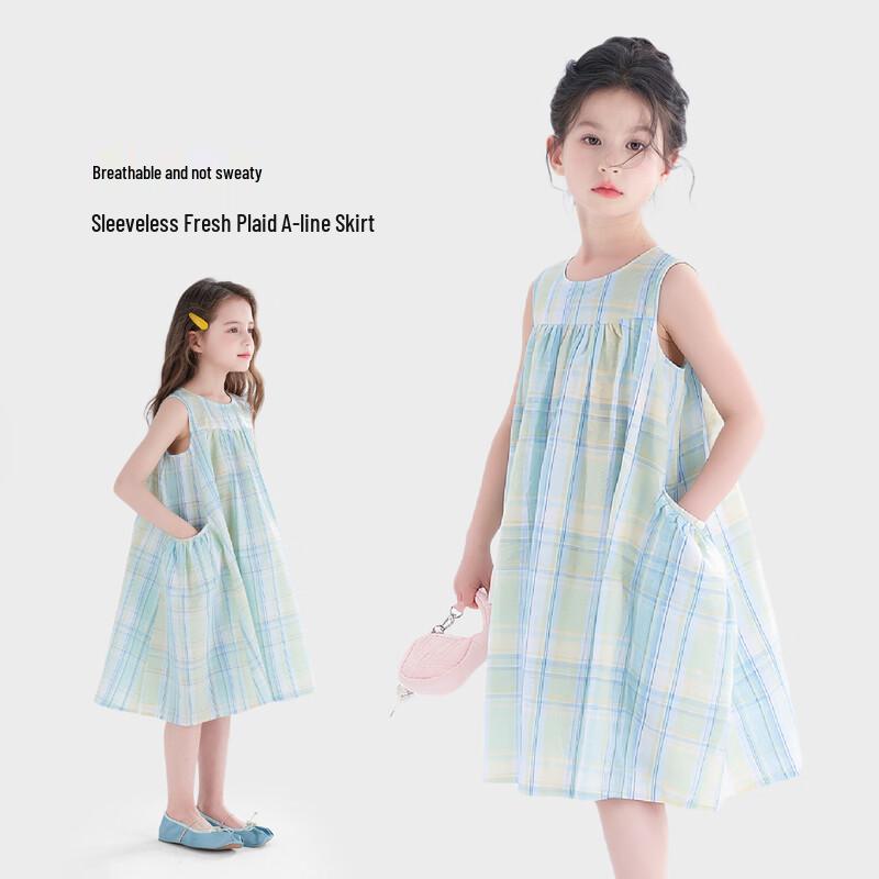 

Платье-трапеция в клетку без рукавов для девочек TUTUXIAOXIANG 150