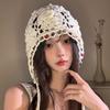 Ethnic Style Crochet Beaded Pullover Hat Children Summer And Autumn Fringed Strap Knitted Hat Retro Literary Hollow Head Hat