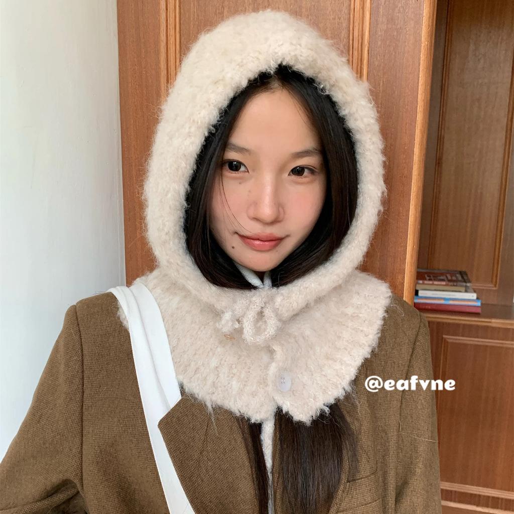 Han Dan~ Lazy circle hair hooded shawl integrated balaclava hat women's autumn and winter niche warm knitted hat
