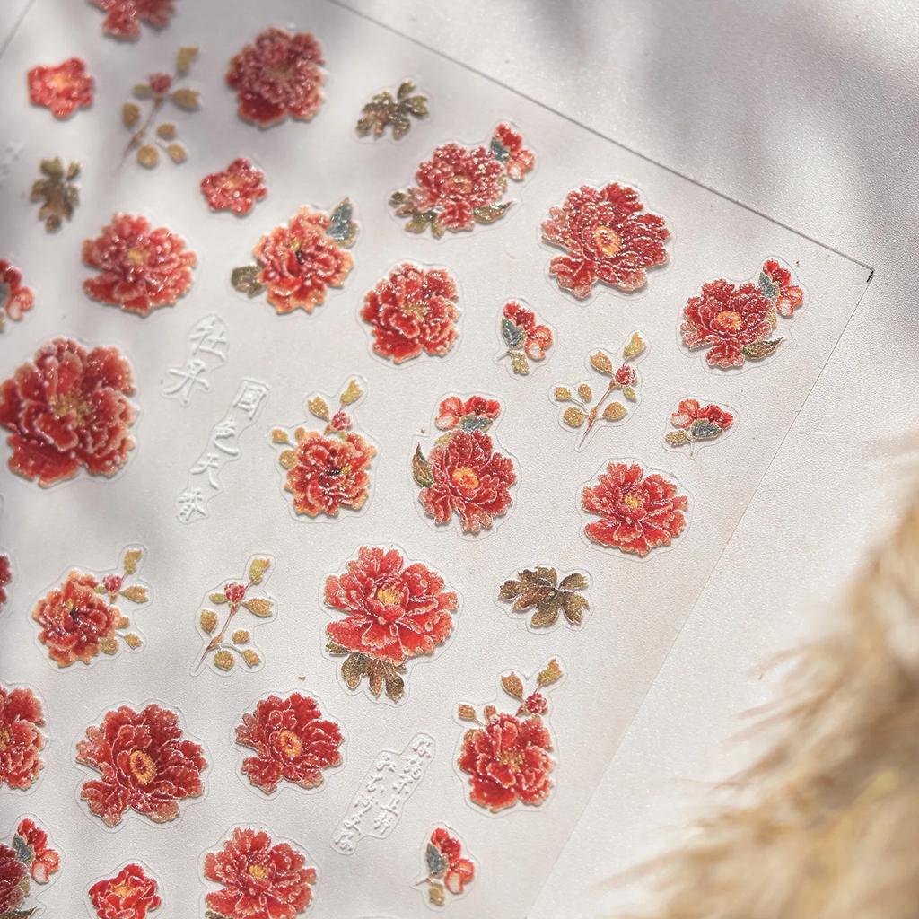White Flower Petal Cherry Blossom Peach Blossom Falling Petal Floral Gradient 5D Self Adhesive Nail Art Sticker Manicure Decals