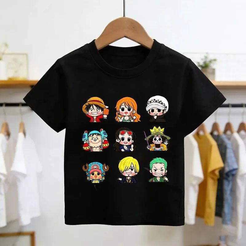 2026 One Piece Japanese Anime Printed Cotton Top Boy Children's Short Sleeve Luffy One Piece Child T-shirt