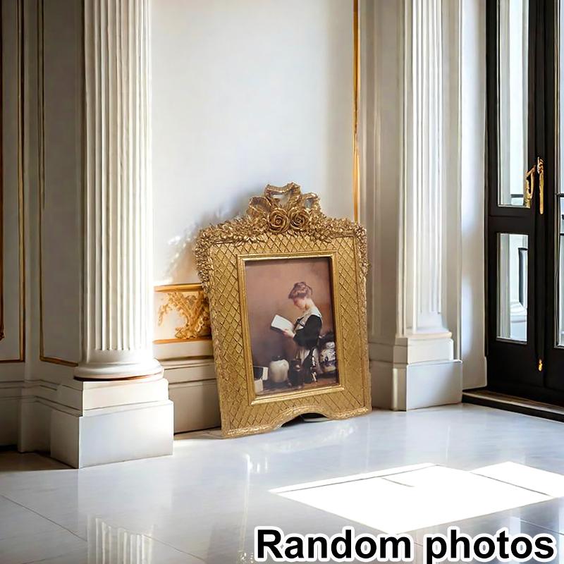 French Retro Picture Frame Relief Golden Resin Photo Case Nightstand Desk Decor Wall Hanging Photo Frame Home Decor Ornament