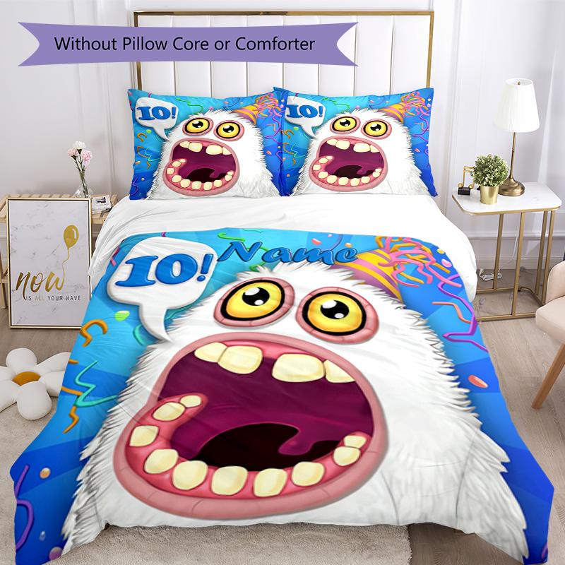 3pcs Custom Name My Singing Monsters Playground Bedding Set Duvet Cover Closure Includes 1 Duvet Cover & 2 Pillowcases, Soft and Comfortable for All S