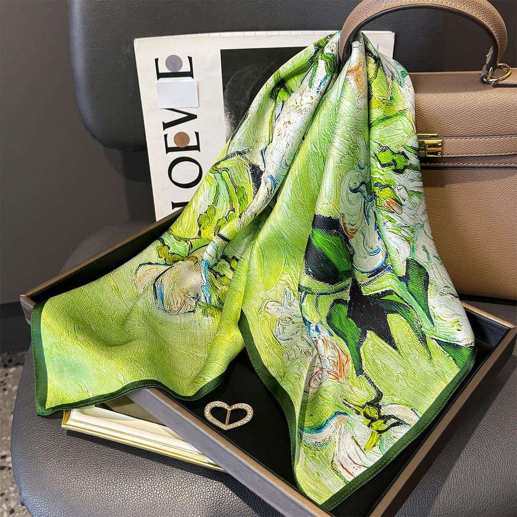 Fashion 100% Nature Real Silk Square Scarf Women Female Foualrd Neckerchief Summer Beach Scarves Shawl Bandana Hijab Pashmina