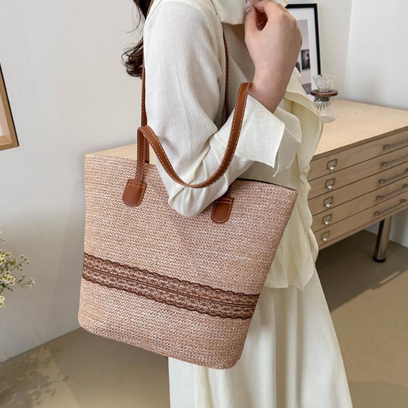 Yogodlns Women's Large Capacity Shoulder Bag Summer Straw Woven Basket Handbag Fashion Female Luxury Designer Beach Bag Shopper Tote Bag