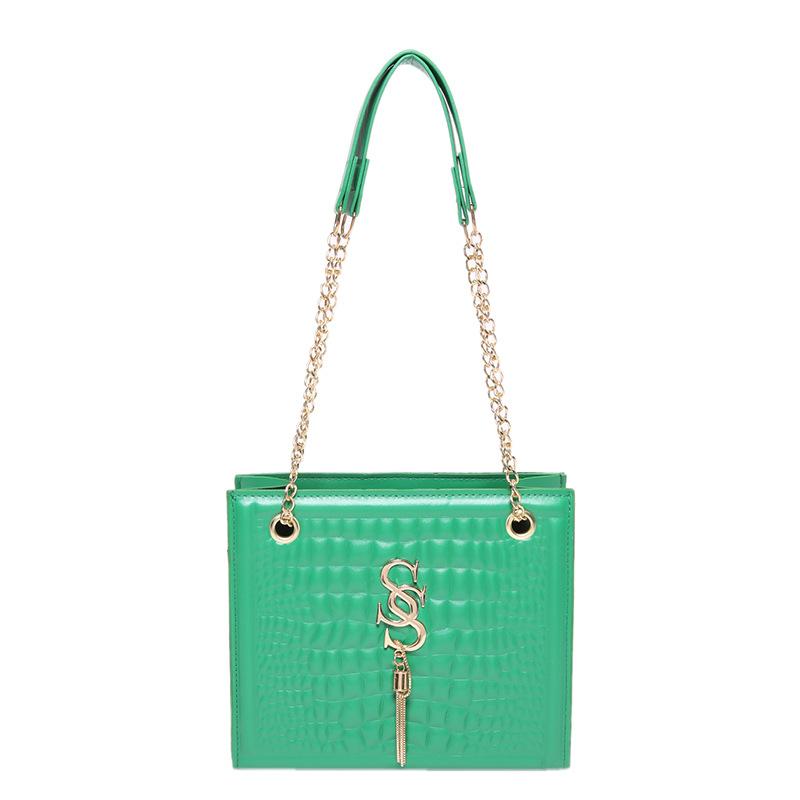

Велика сумка з крокодиловим малюнком, жіноча сумка 2024 року, модна сумка через плече, сумка на ланцюжку під пахвами зелений