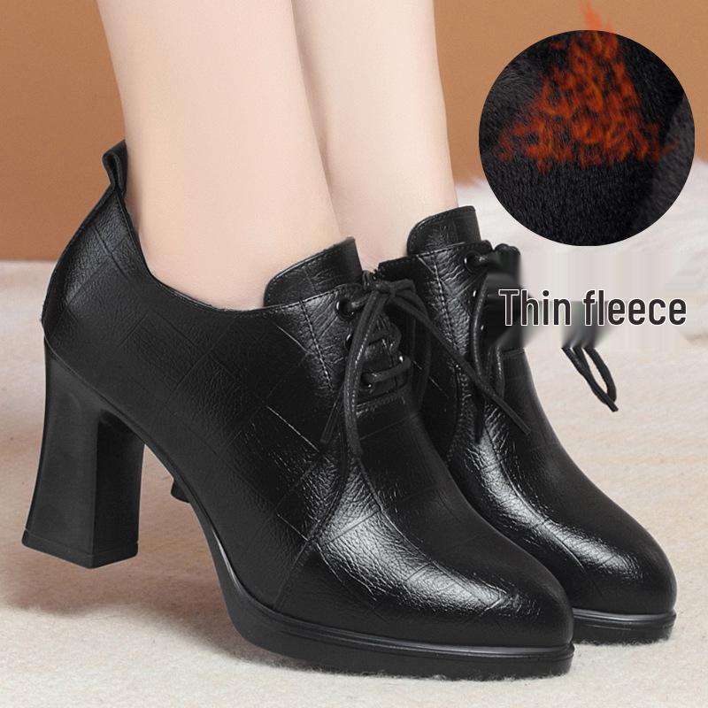 Damskie skórzane buty sznurowane: Wygodne, Wszechstronne, Plus Aksamit, Głęboki Dekolt na Wiosnę/Jesień 2025.