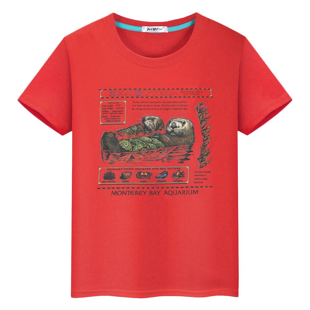 

Футболка с принтом калана аквариума Монтерей Бэй для детей, мальчиков, футболки на Хэллоуин, 100% хлопок, мультяшные, милые, короткие аниме топы, одежда для девочек 100 красный