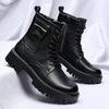 Fashion Men's Fashionable Men's Ankle Boots English Style Thick Soled Lace Up  Boots Round Head Leather Shoes Mid Heel White Motorcycle