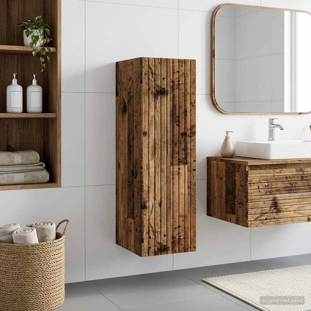 Wall Mounted Bathroom Cabinet Reclaimed Wood Look 33 X 34.5 X 60 Cm