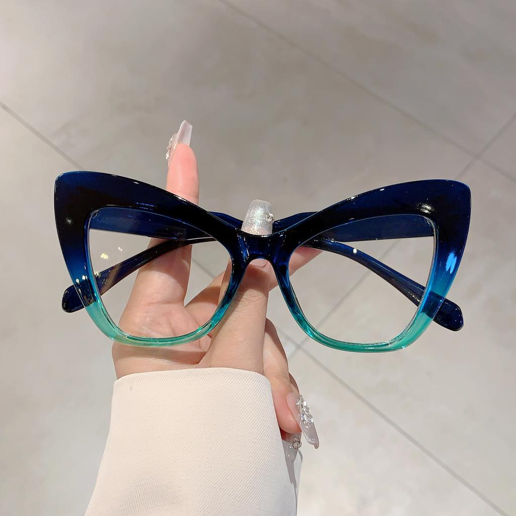 Oversized Cat Eye Glasses Women Stylish Vintage Blue Light Blocking Eyewear Butterfly Shaped Candy Color Rim Eyeglasses