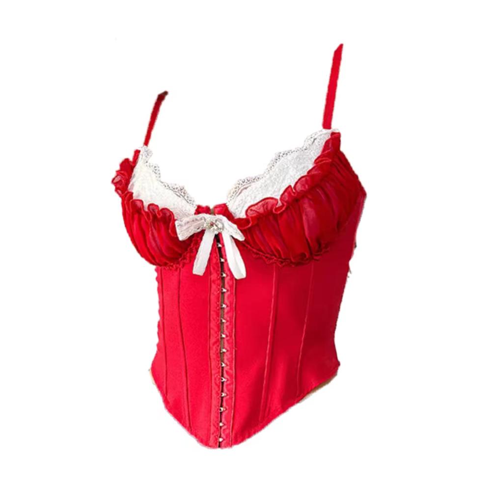 Ruffle Lace Flower Camisole Buckle Slim Crop Tops Fashion Lace Corset  Spring Summer
