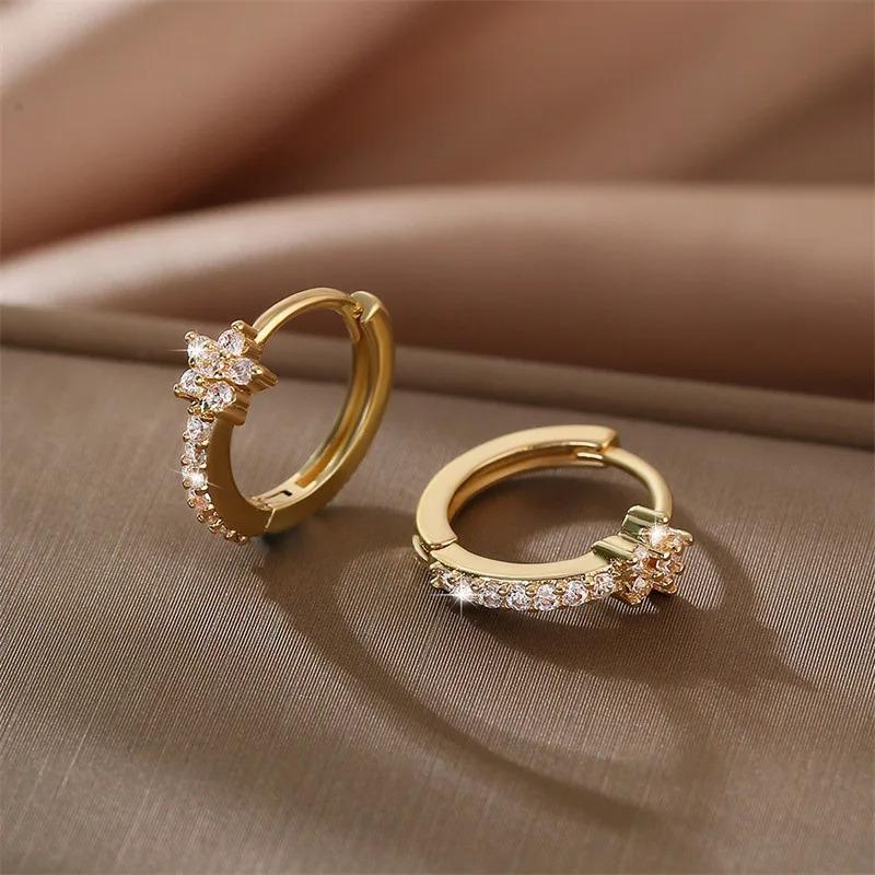 925 Silver CZ Star Moon Asymmetric Hoop Earrings for Women Gold Silver Stars Moon Circle Earrings Party Jewelry Gifts