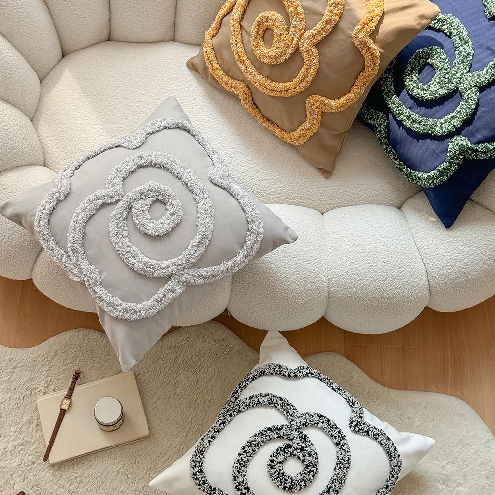 Bohemian Pillowcase Minimalist Pillow Cover Tufted Cushion Case Rose Floral Sofa Decor Ins Style Bedroom Accent Nordic Accessory