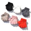 Children Coral Fleece Gloves Kindergarten Pupil Student Baby Winter Warm Plush Mittens Half Finger Gloves For 5-11Y Kid Gloves