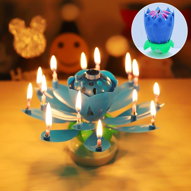 Musical Rotating Lotus Flower Candle for Birthday Parties