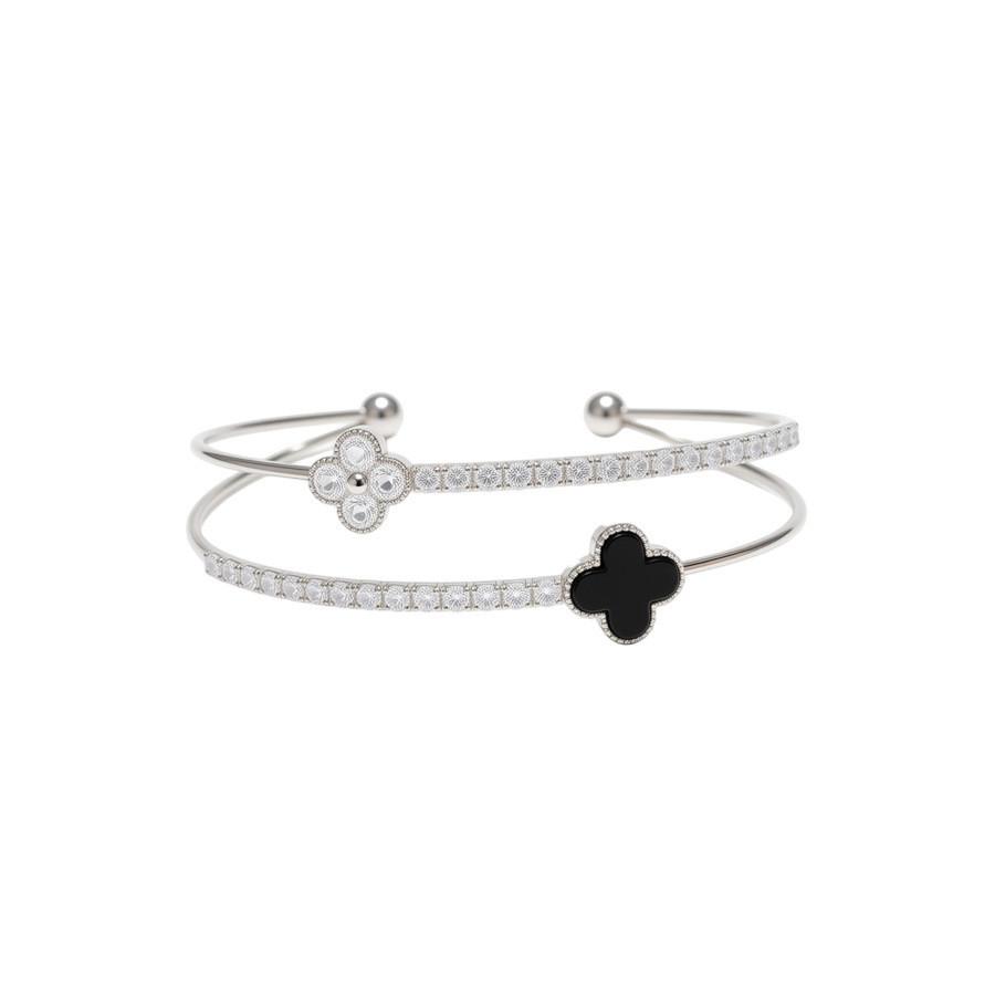 Copper Zircon Flower Double Layer Open Bracelet For Elegant Fashion Accessories