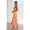VEZFAA Women's Fashion Summer Spring Flower Pattern Print Sleeveless Oblique Collar High Waist Casual Dresses