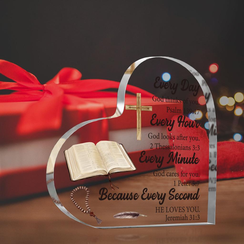 Inspirational Heart-Shaped Decorative Plaque - Artistic Multi-Functional Tabletop Sign with Bible Verses, Perfect Gift for Pastors, Women, Daughters