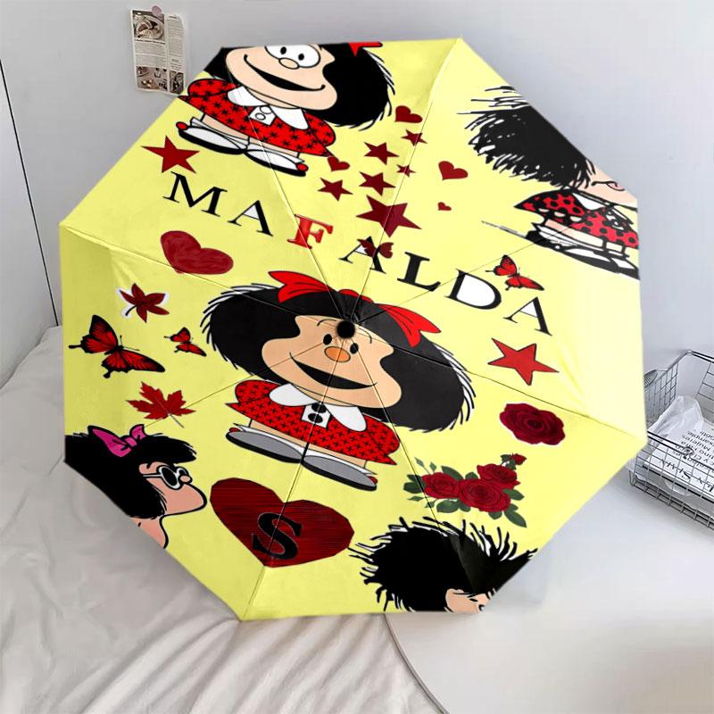 1 PC Automatic Folding Umbrella - Mafalda Pattern Portable Foldable Design With 8 Ribs Christmas Birthday Gifts