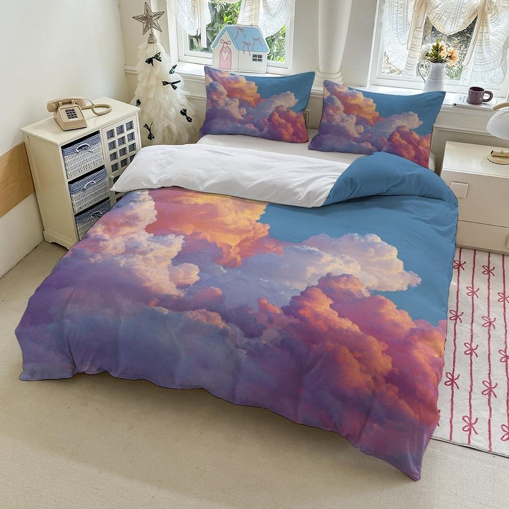 Colorful Clouds Bedding Set Soft Polyester Duvet Cover Set Quilt Cover With Pillowcase For Bedroom Decor Birthday Gift For Girls