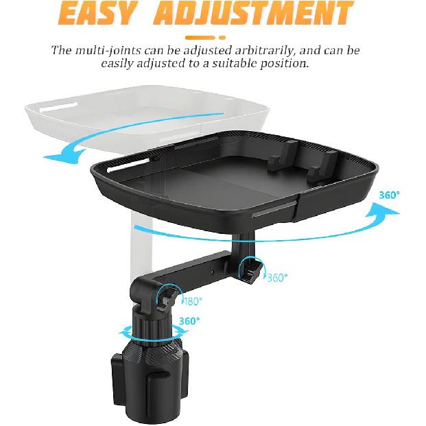 Car Cup Holder Tray Table, Cup Table Holder For Car Drink Holders Tray, 360º Adjustable With Rotating Arm Phone Slot, Non-Slip Stretchable Car Tray