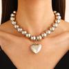 Exaggerated Heart Pearl Necklace with Irregular Hollow Design for Women