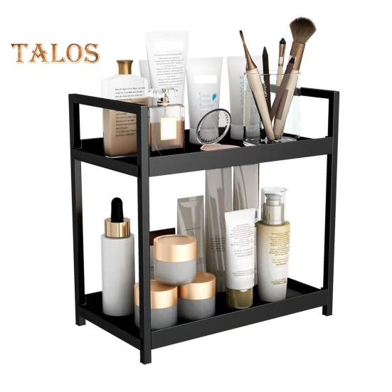 

Стеллаж для хранения на столешнице, двухслойный, прочный, металлический, для дома, офиса, гостиной, кухни, ванной комнаты, органайзер для косметики чёрный