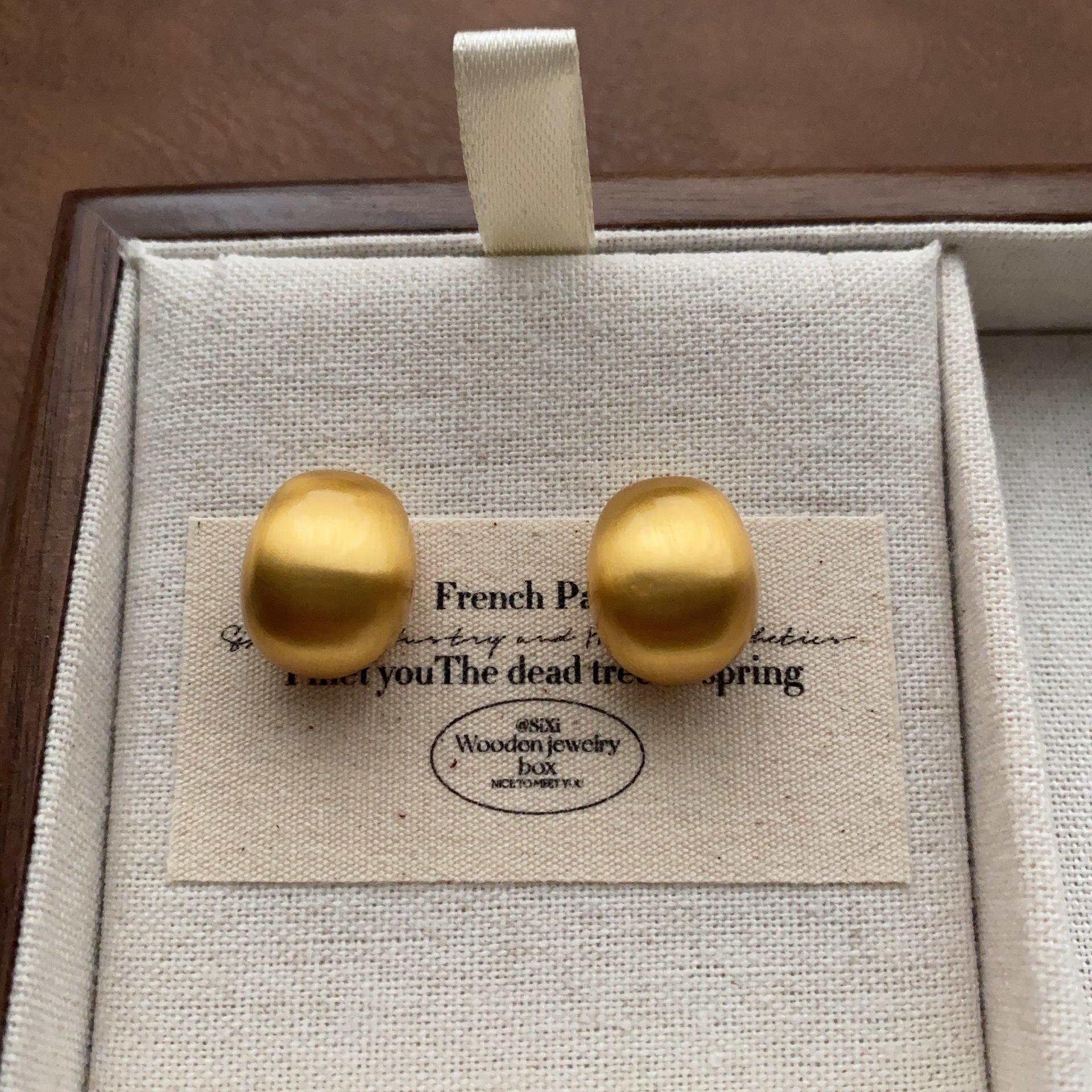 Round water drop metal brushed full stud earrings retro personalized minimalist earrings