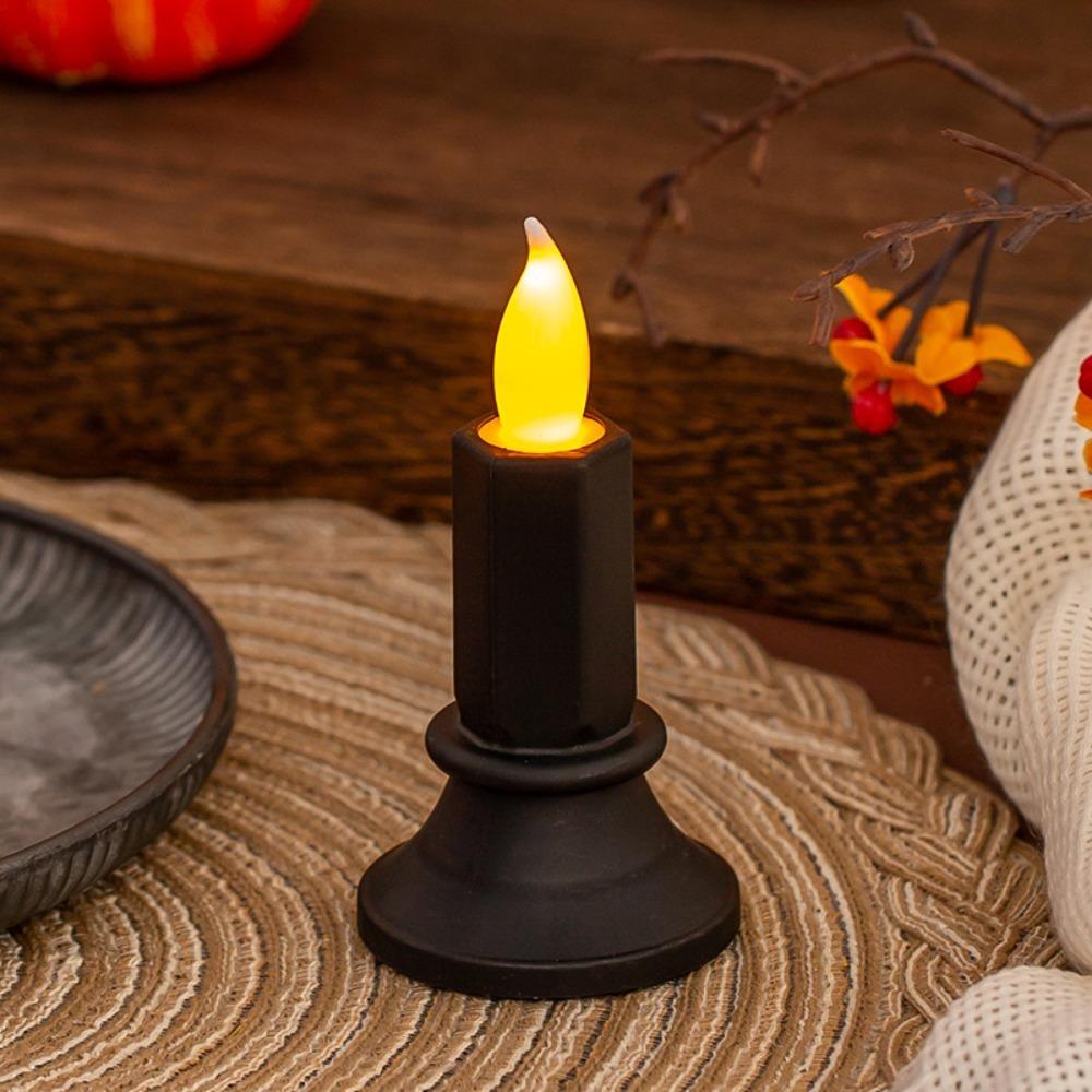 Simple Flameless Halloween Black LED Candle Simulated Warm Light Electronic Candle Lights Plastic LED Electronic Candle Party