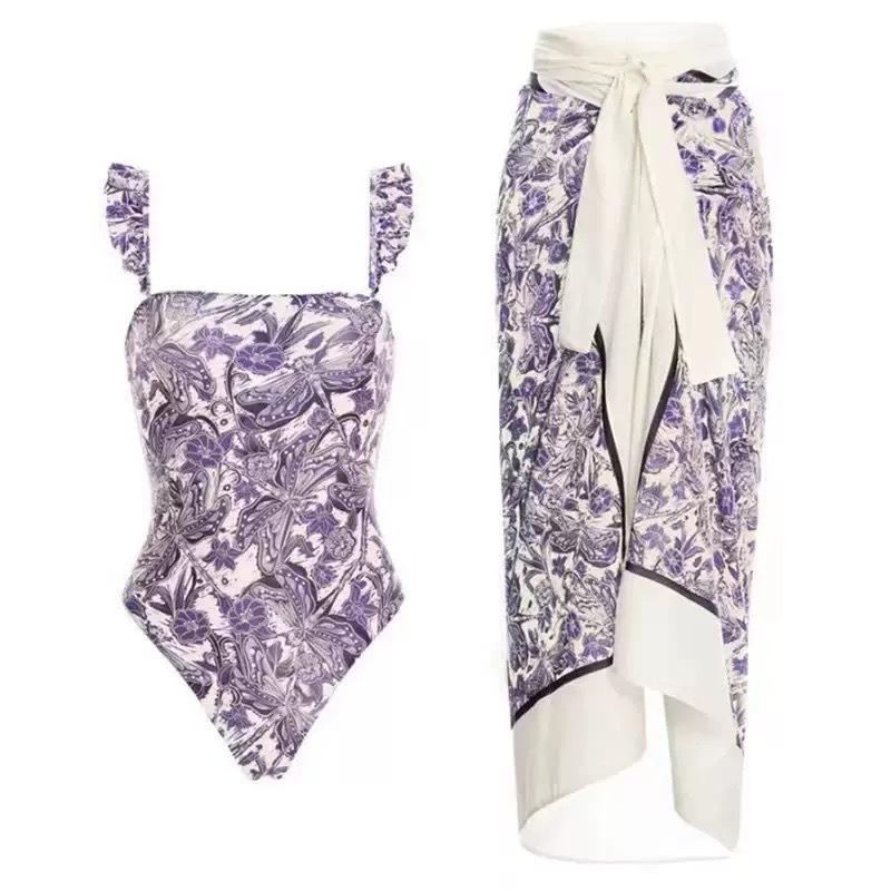 

TS JYL-BK041 High Waist Ruffle Plus Size Bikini, Rainbow Print Slim Curvy Swimwear 4XL опівночі зелений колір