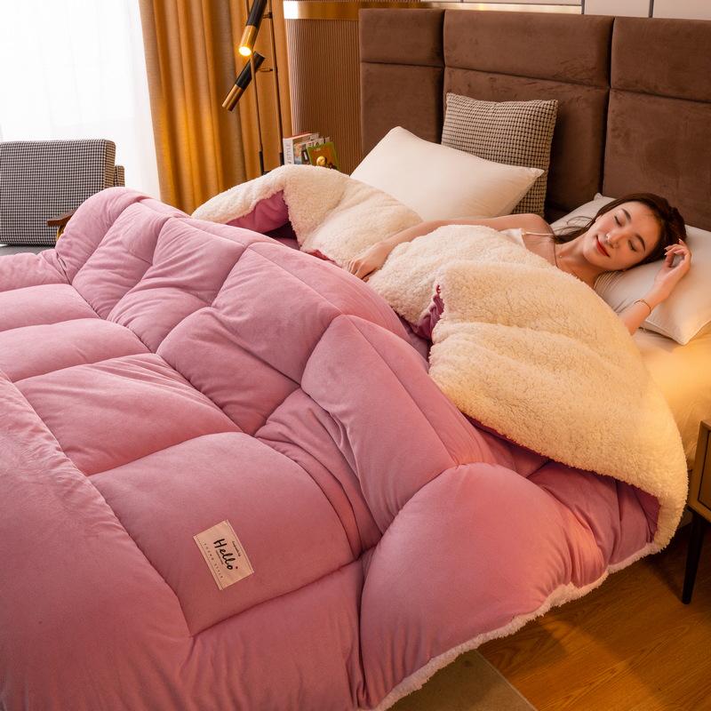 Double-Sided Lambswool Fleece Quilt: Thick, Warm Comforter for Winter, Spring, and Autumn