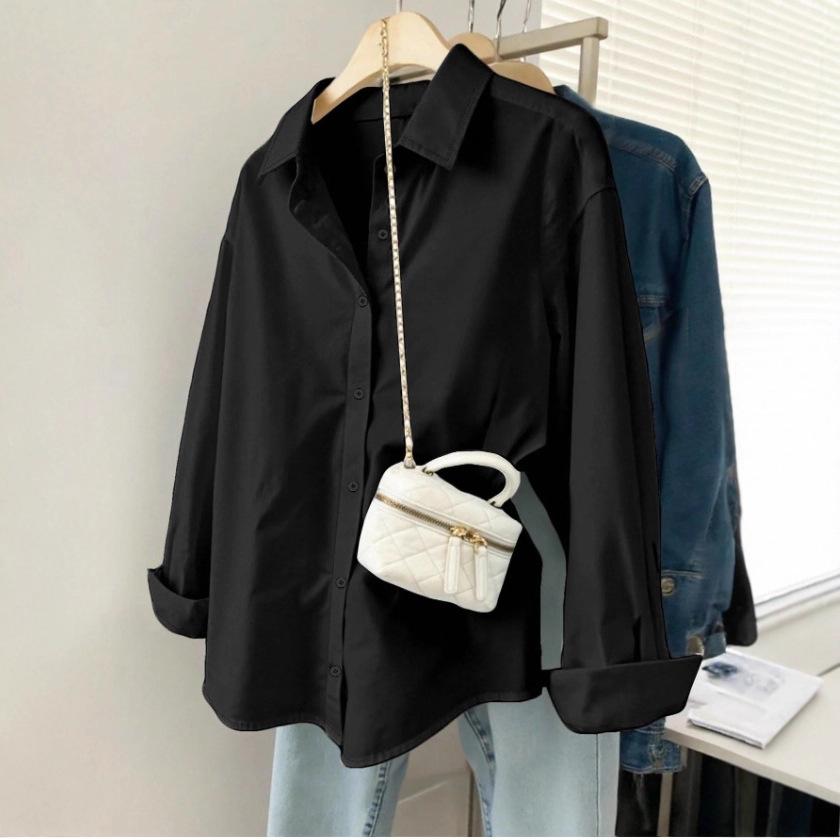 Women's Long Sleeve Blouse Turn Down Collar Elegant Casual Shirt Loose Fit Office Top For Spring Autumn