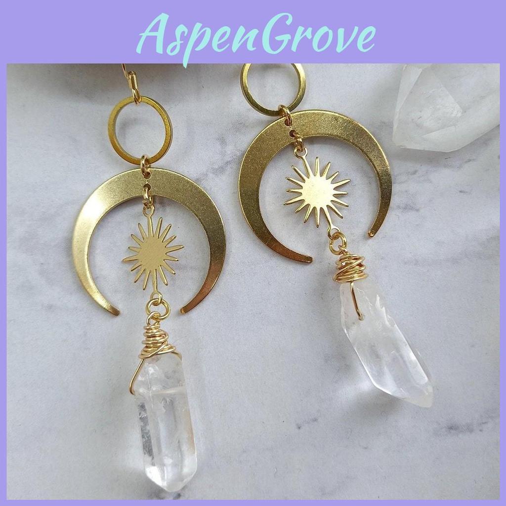 Quartz Moon And Sun Earrings Alloy Electroplated Fashion Jewelry For Casual Daily Use