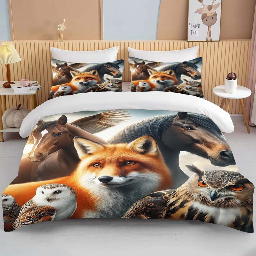 Lion Fox Horse Eagle Wolf   Bedding Set Duvet Cover 1 Duvet Cover 2 Pillowcases Adult and Child Bedding Set Luxury Holiday Gifts