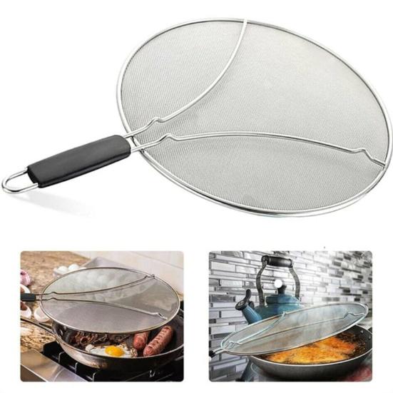 Grease Splatter Guard Stainless Steel Fine Mesh Screen with Easy-Grip Handles Blocks Oil Stains Splash Resistant Cooking Tool