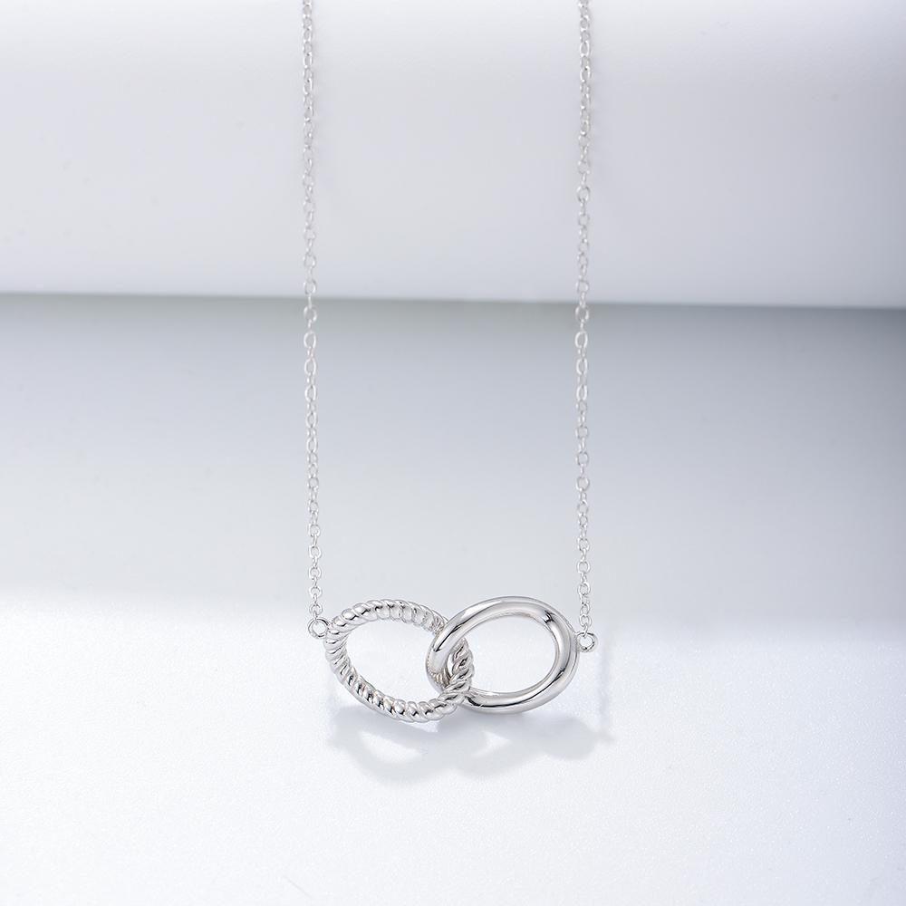High Quality S925 Sterling Silver Simple Geometric Twist Double Ring Double Buckle Personality Pendant Fine Jewelry Necklace 38+6cm
