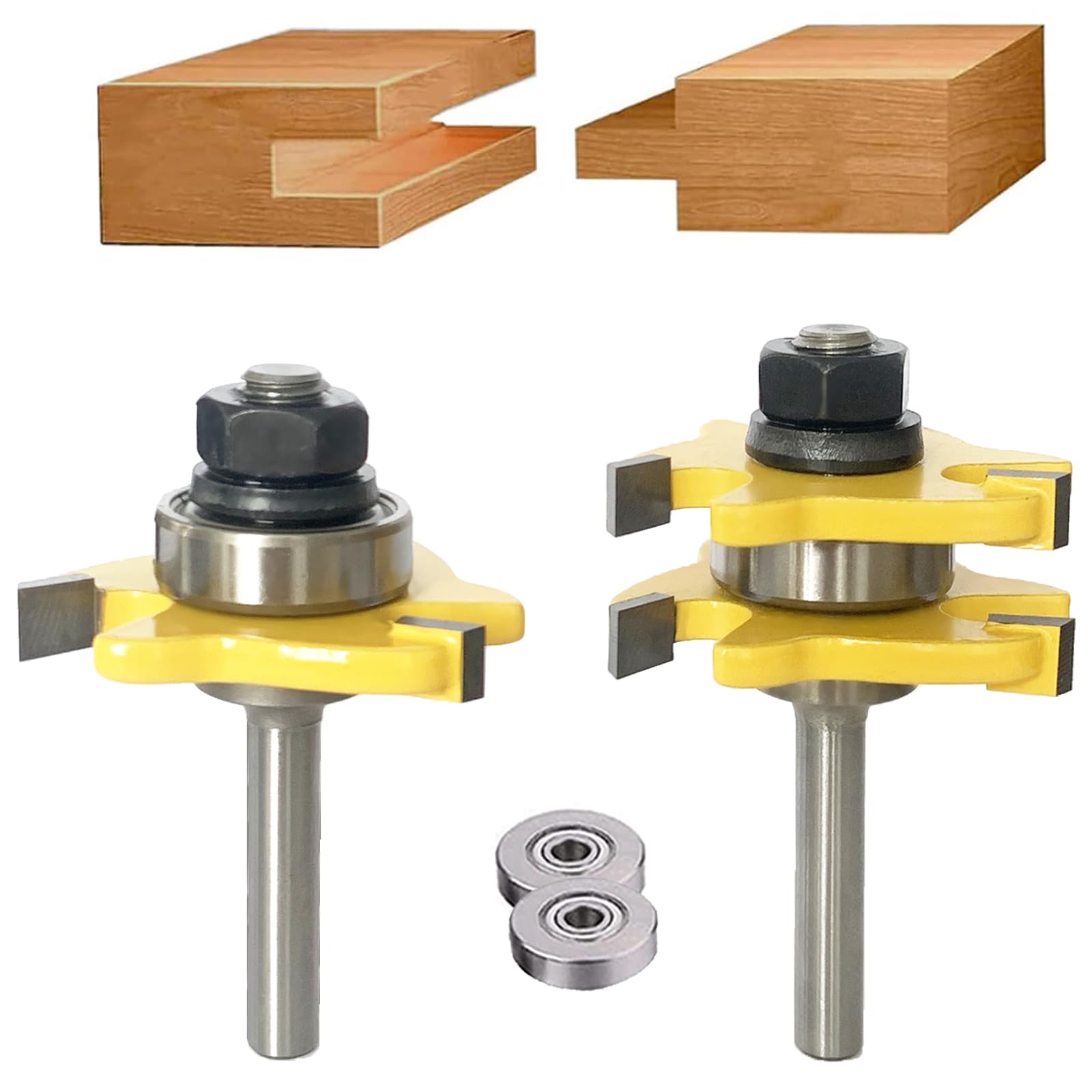 

Akylin Horizontal Groove Router 6mm Tongue and Tenon Trimmer Bit for Electric Router Woodworking Cutting Door Panel Carving 2-Piece Set, Bit, T-Shaped